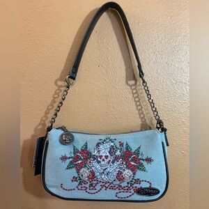 Ed Hardy Love Kills Slowly Denim Blue & Black Shoulder & Crossbody Bag